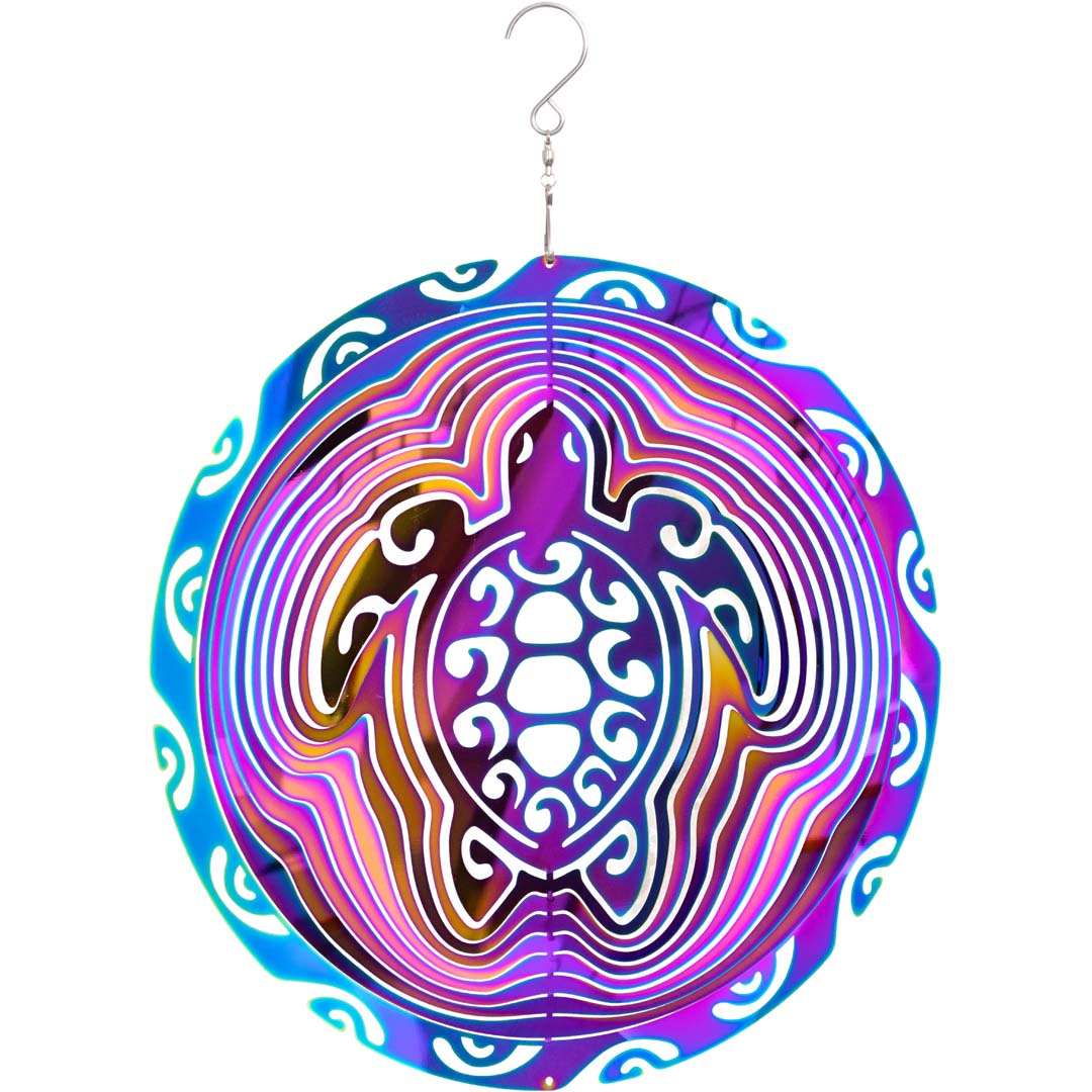 Kinetic Art: Metal Hanging Wind Spinner: 3D Vibrant Turtle